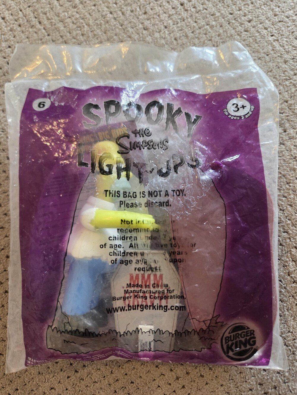 2001 Simpsons Spooky Light Ups Burger King Toy - Homer #6 SEALED!!